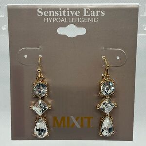 3For$20 MIXIT Gold Crystal Drop Earrings for Sensitive Ears